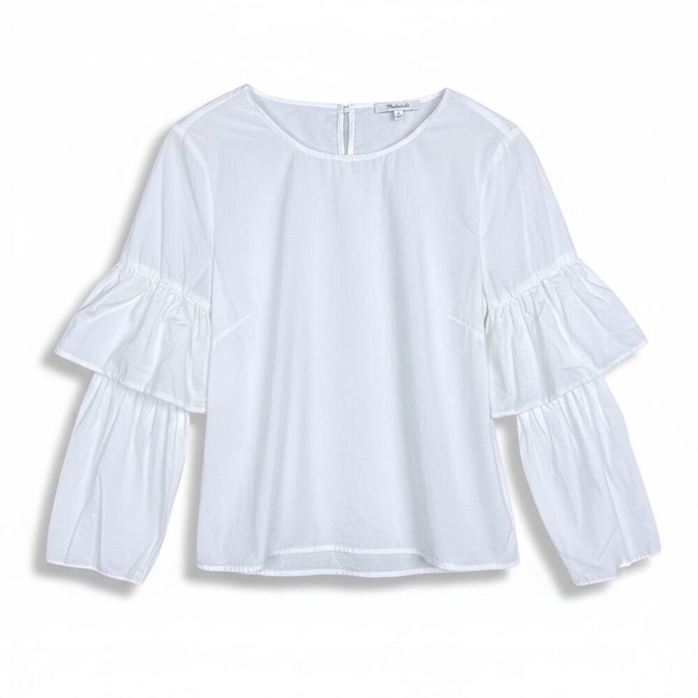 Madewell Women's Medium White Bell Sleeve Tiered Sleeve Blouse Top Casual Boho